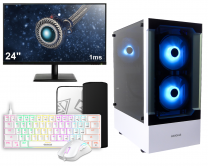 Complete Ryzen 5 Budget 6-Core Game PC Setup met 24" Gaming Monitor, -Mechanical Keyboard (Red Switches), Muis & Muismat - 500GB SSD - 16GB RAM - Win11 PRO